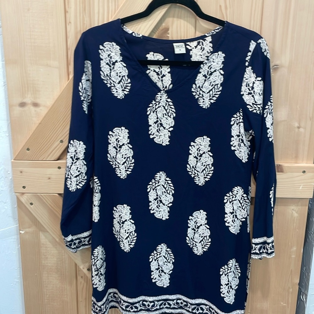 Rayon mini dress // Navy /tan size small